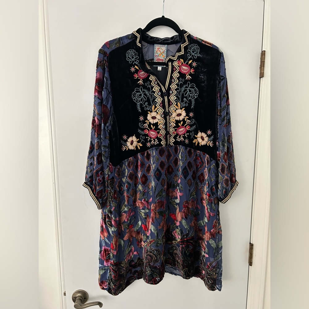 Johnny Was CLARA GWENETH BURNOUT TUNIC DRESS Top Embroidered Floral